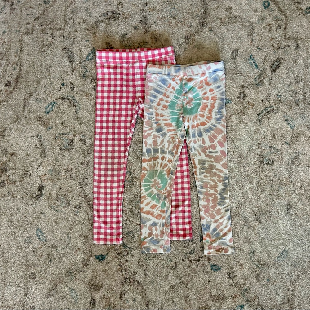 Crewcuts Pink Gingham and Multicolor Tie-Dye Leggings